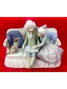 Lladro Story Time #5229 Retired Porcelain Boy Girl Dog Sofa Figurine Spain